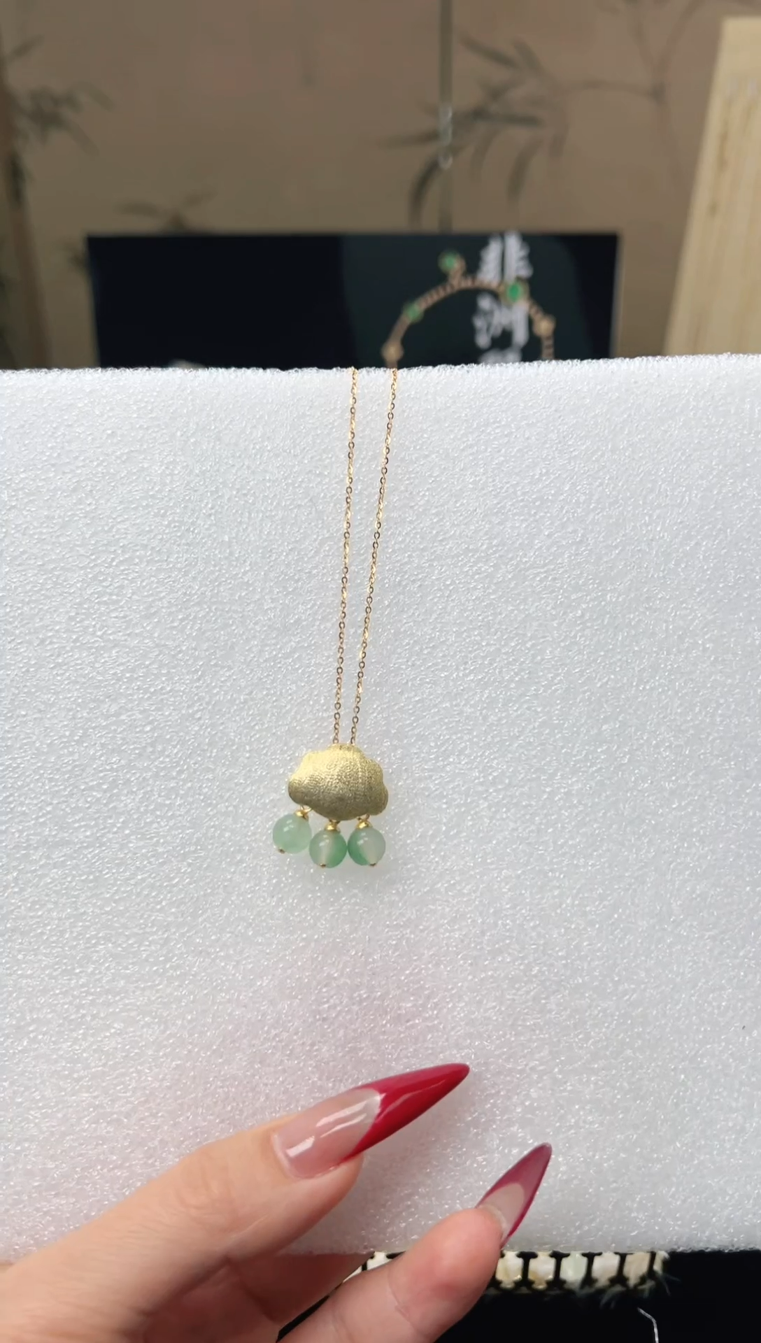 【闪购商品】石英质玉项链银S925镶嵌天然非洲翠项链