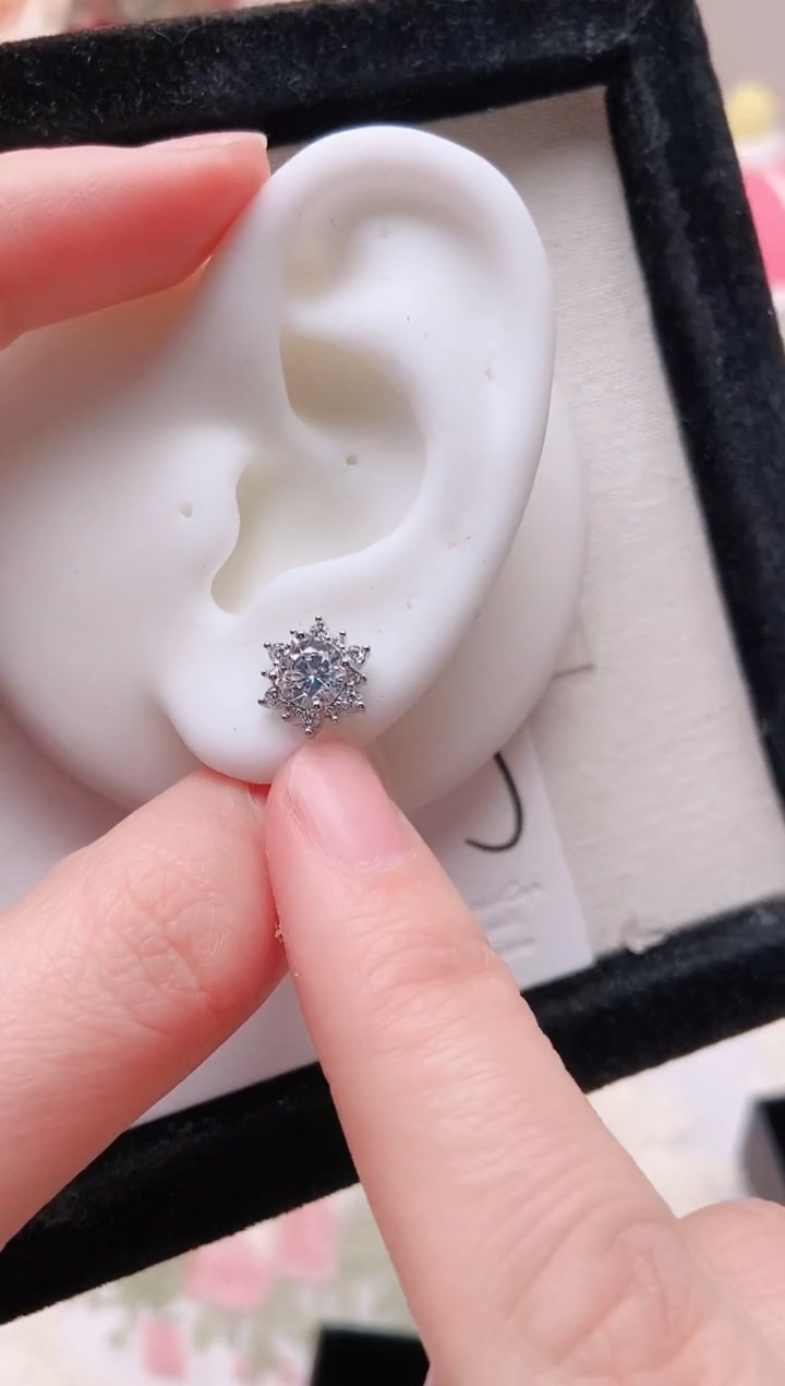 钛钢合金合成立方氧化锆雪花铜饰白锆|LS134一只