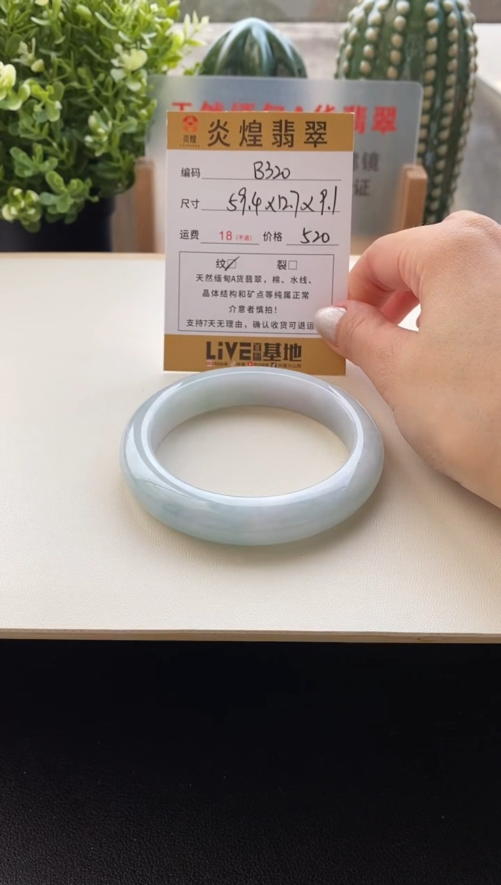 未镶嵌手镯翡翠圈口59.4编码B320