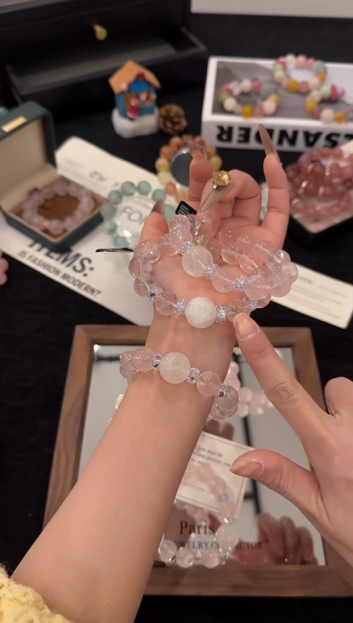 合金手链水晶粉水晶x3542