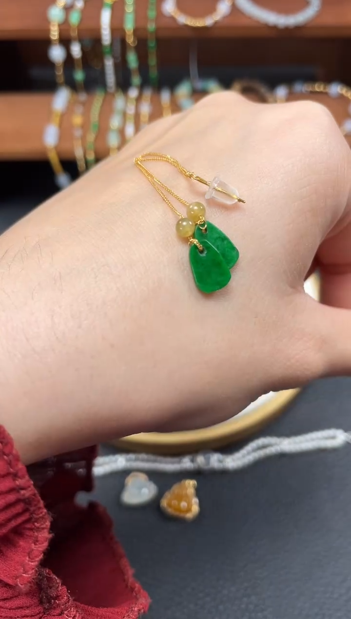 【闪购商品】翡翠耳饰18K金镶嵌2个   JK278