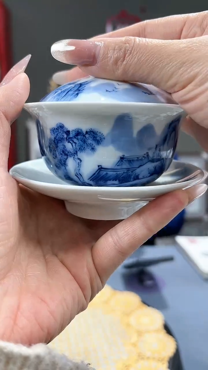 【闪购商品】官窑瓷画院173官窑瓷画院山水三才盖碗