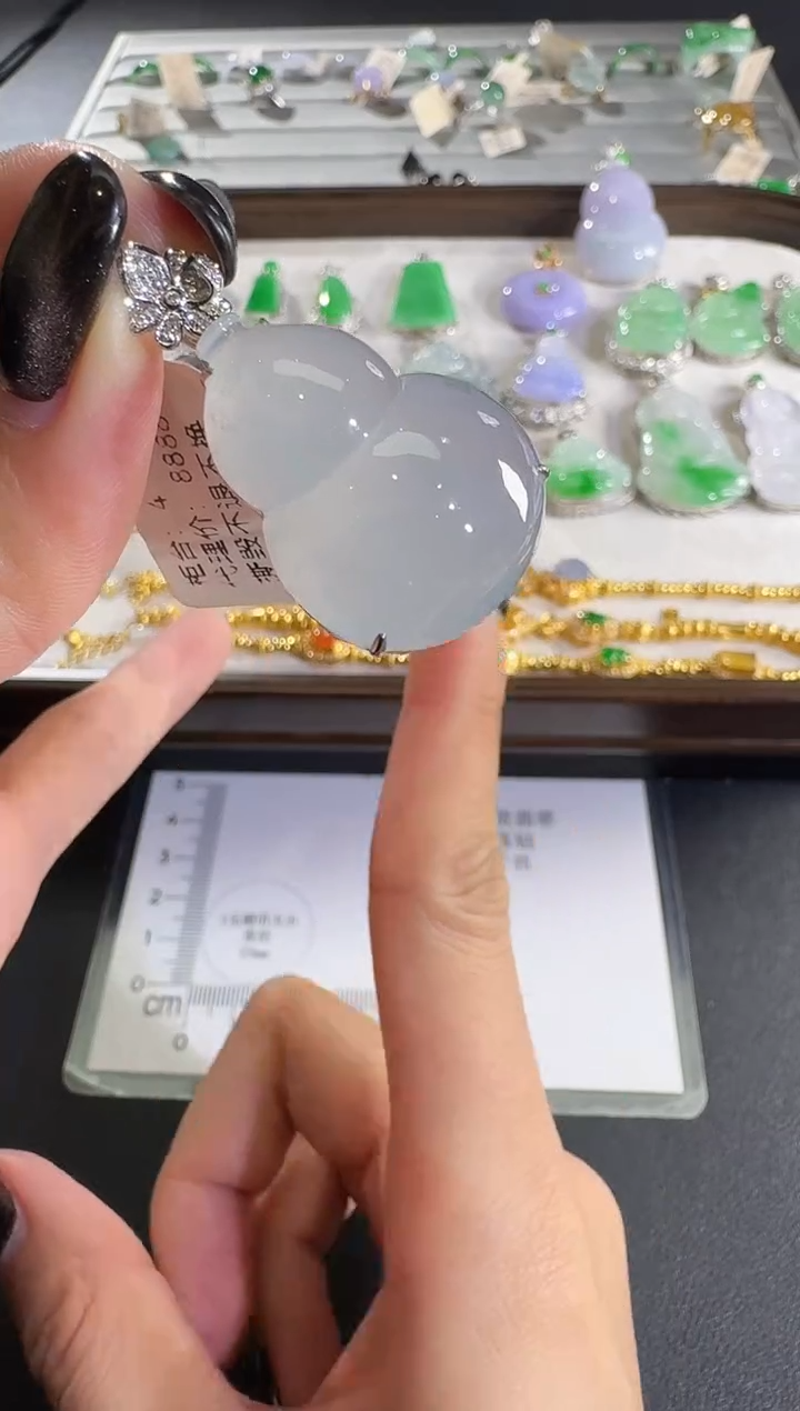 吊坠(不含链)18K金镶嵌翡翠【源头工厂】钻石镶嵌