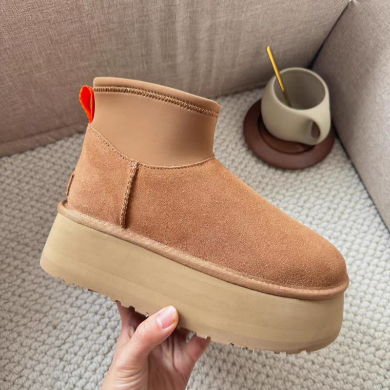 5cm【迪 普全新未开封】桑坡雪地靴羊皮毛一体中帮弹力带短筒厚度