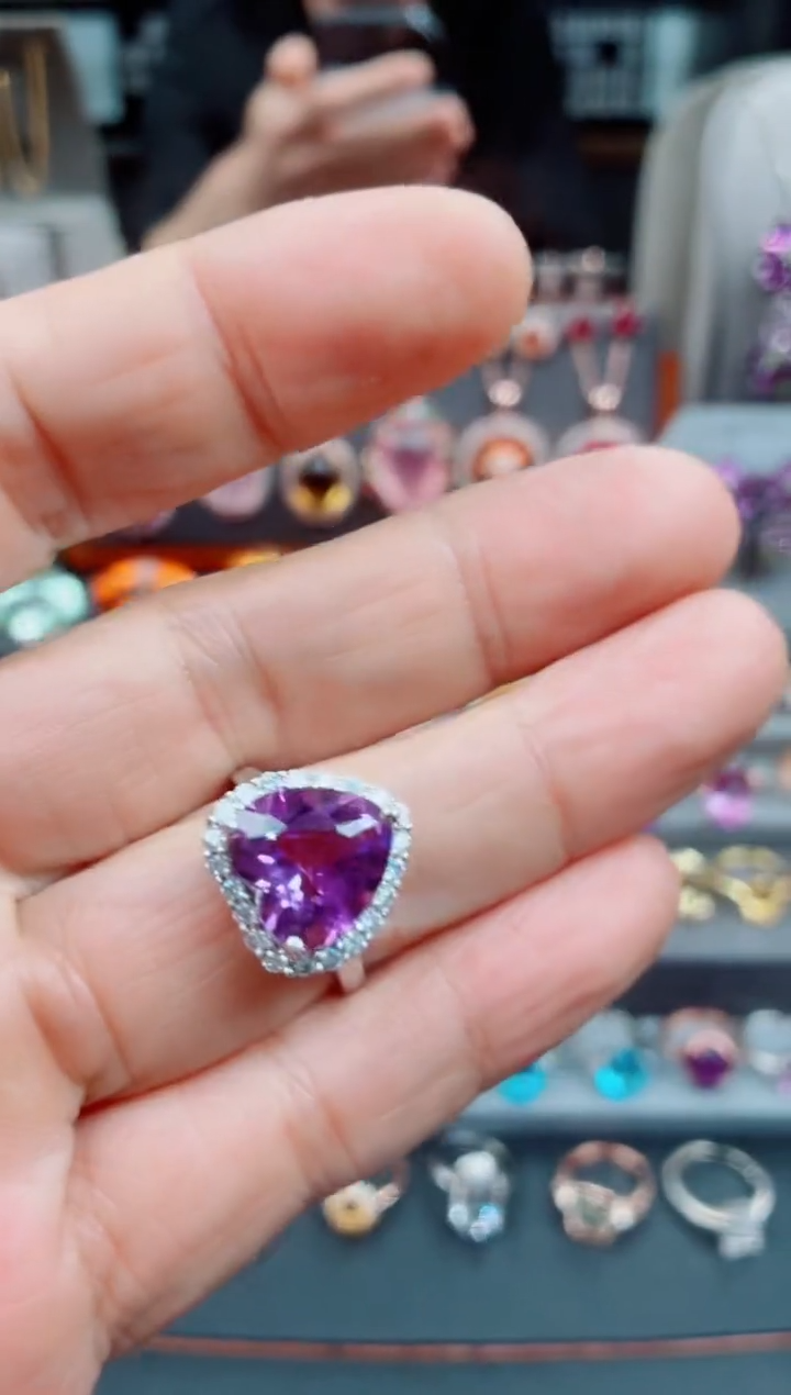 银S925镶嵌戒指紫晶紫晶戒指17#