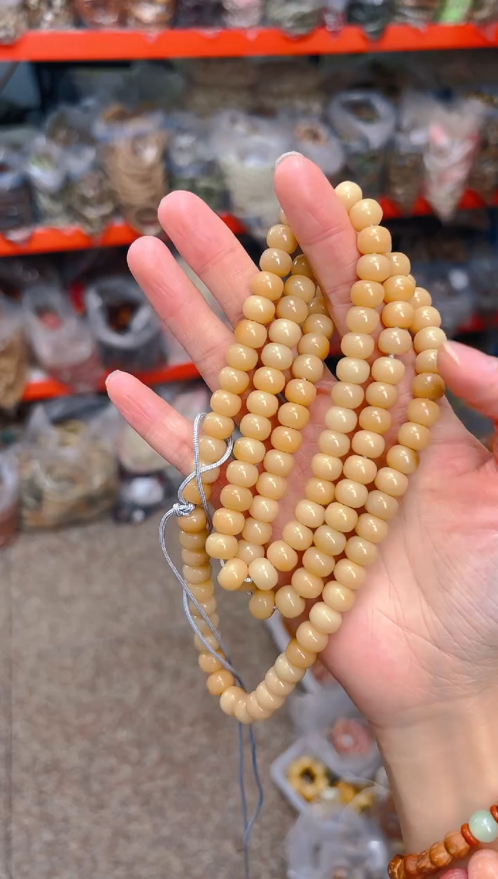 吊坠菩提根/象牙果浅色小卡桶珠项链一条 自己串