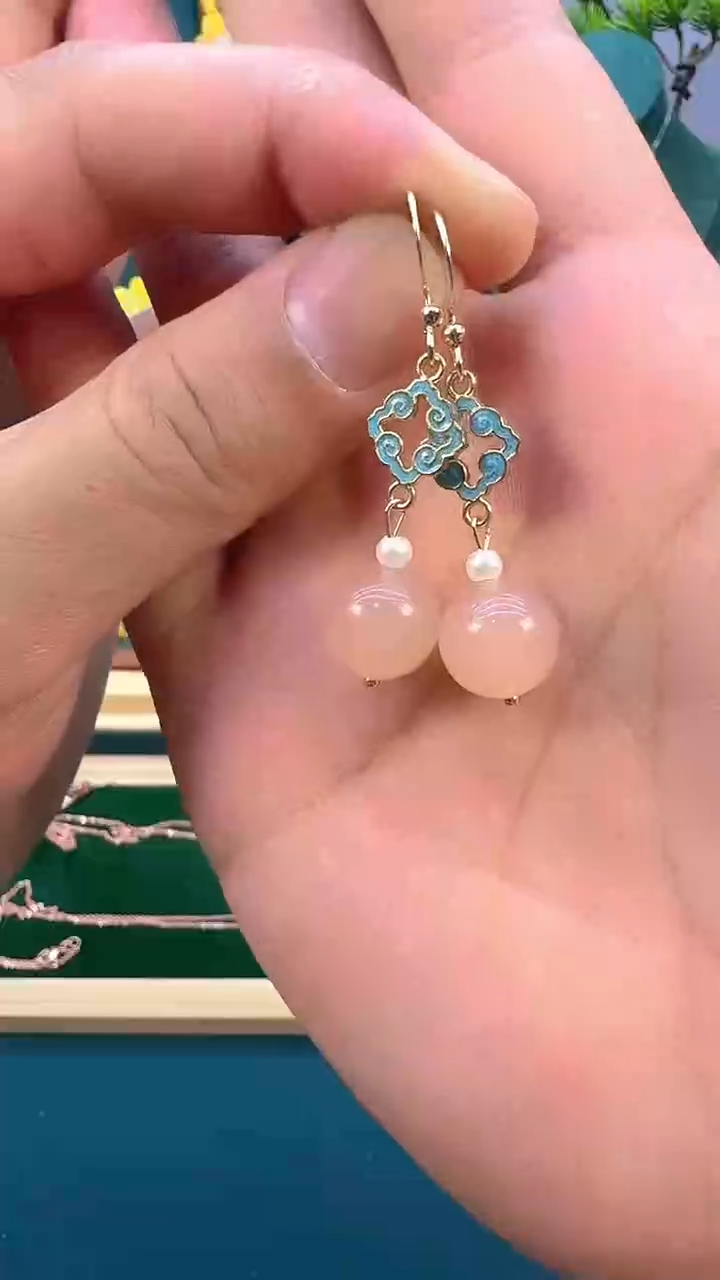 和田玉14K金镶嵌耳饰E50