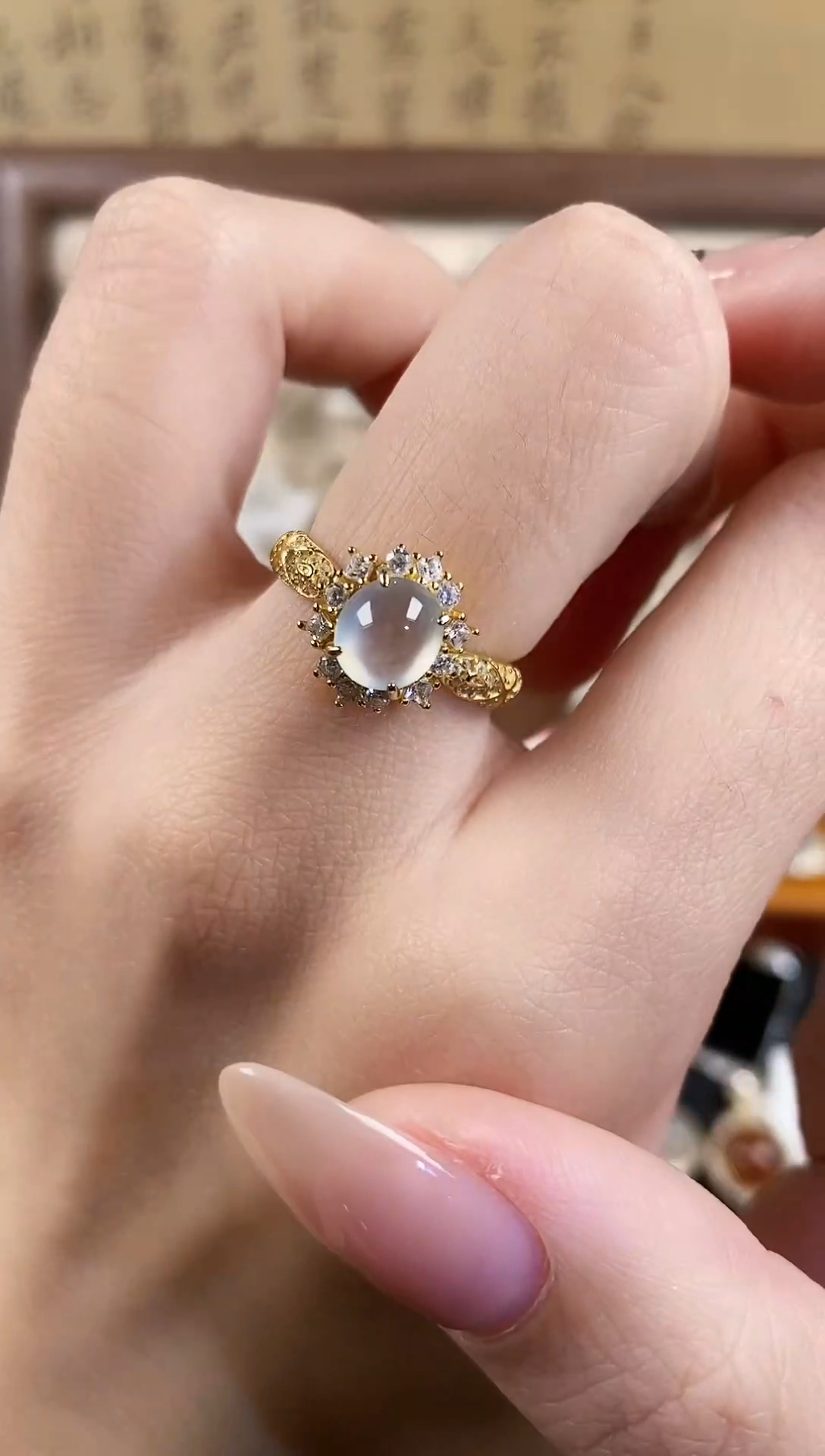 银S925镶嵌戒指翡翠 天然A货翡翠145