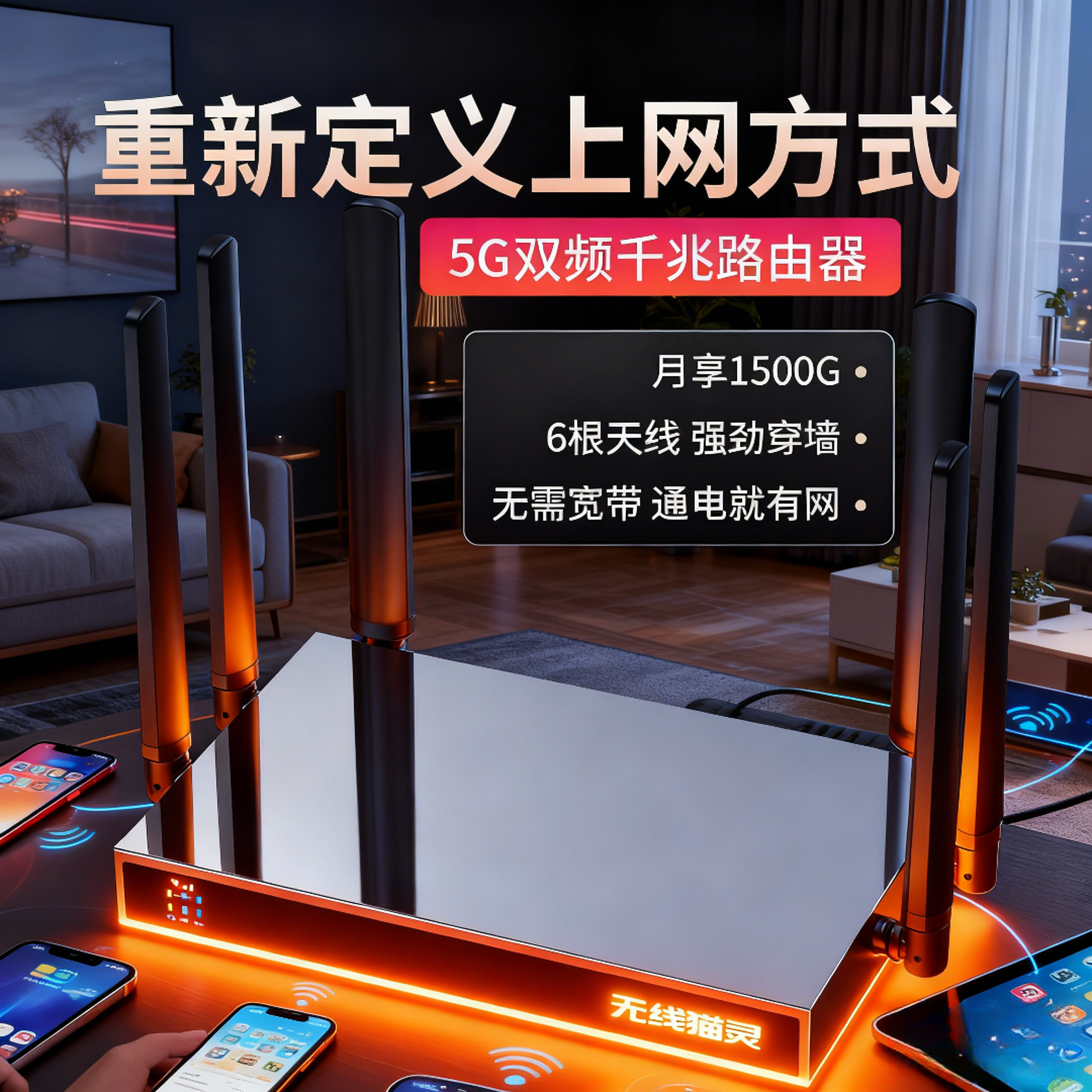 【不拉宽带】千兆双频高速随身WiFi6双频便携式宽带免插卡路由器