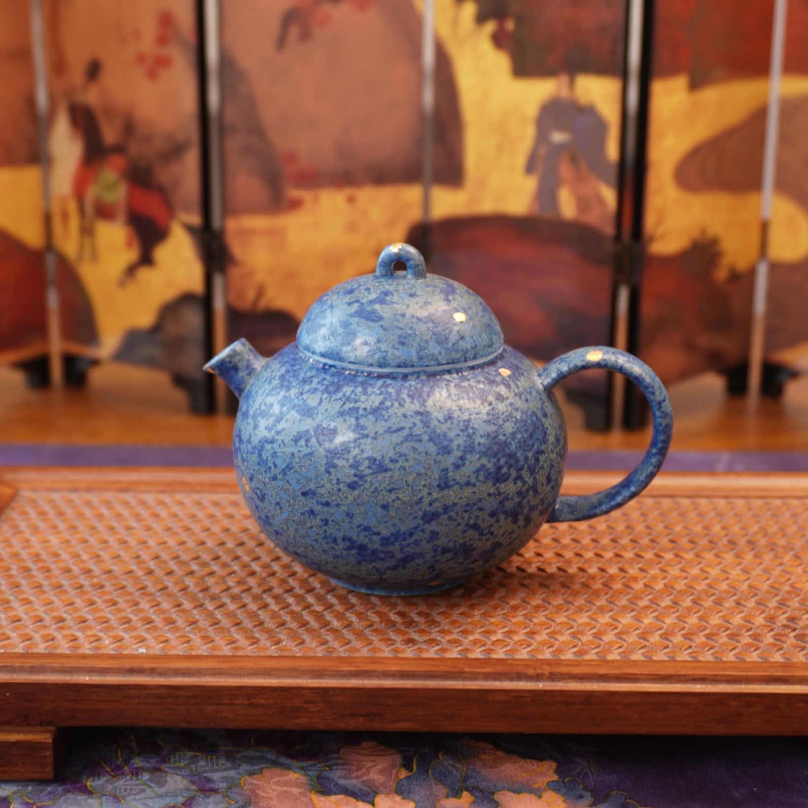 【点金黛蓝小圆壶】陶瓷纯手工精美女士家用150ml