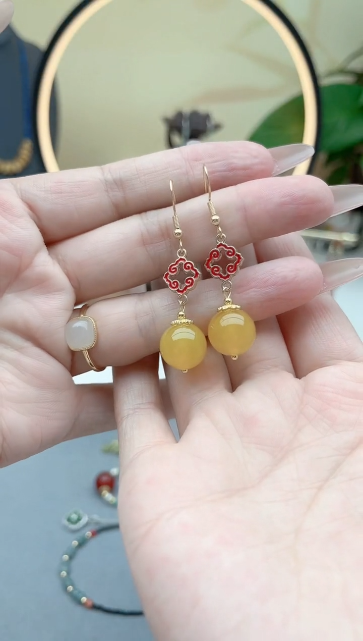 玛瑙/玉髓耳饰银S925镶嵌6502