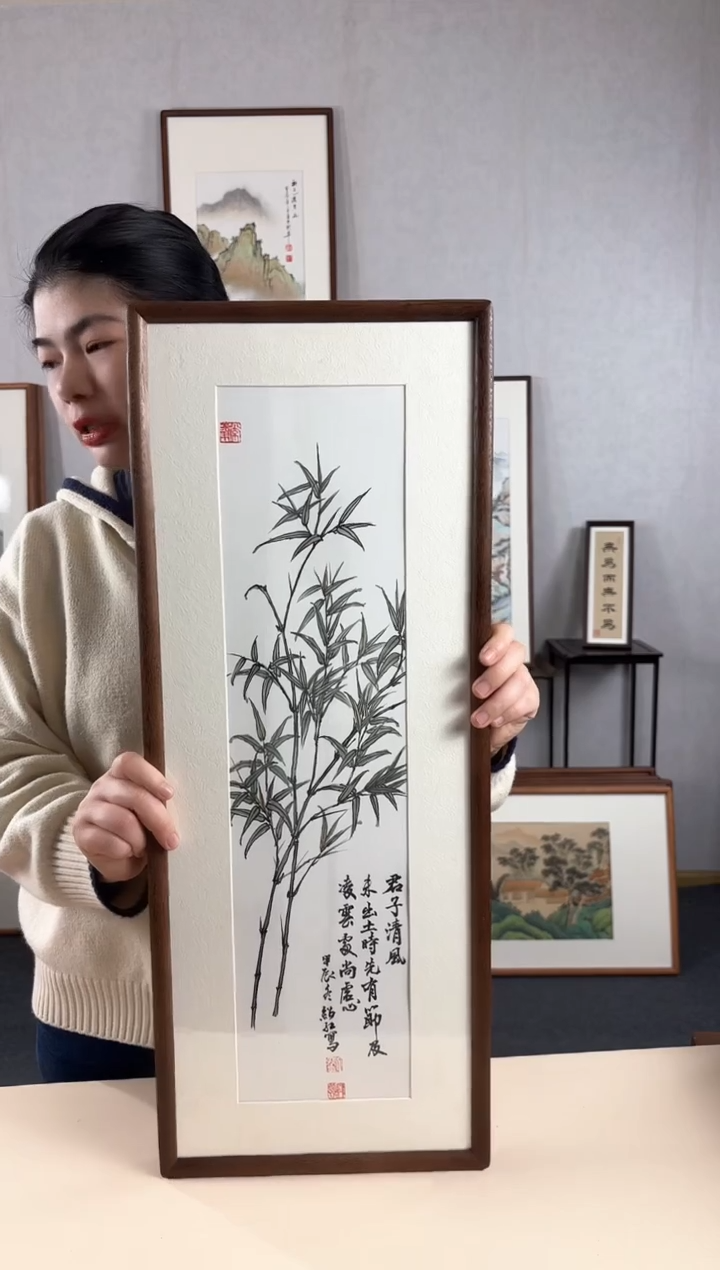 【闪购商品】国画手绘*竹子*28*72cm实木框