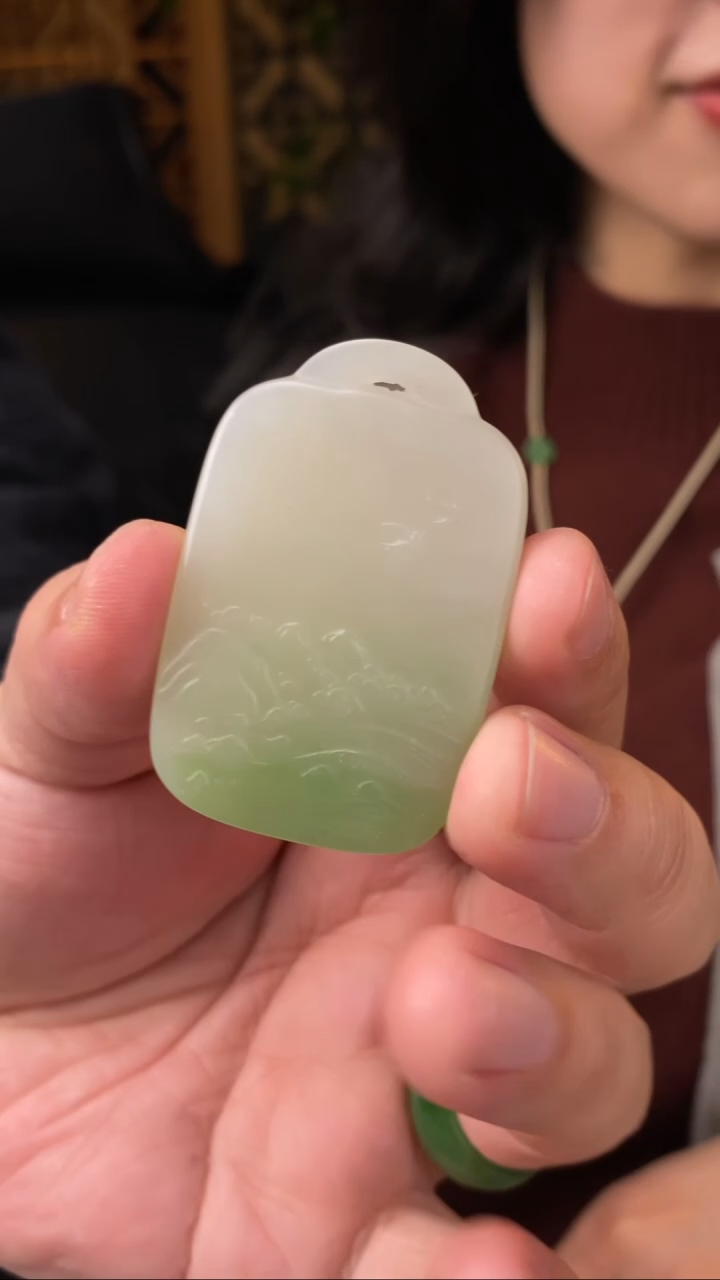 【闪购商品】和田玉吊坠未镶嵌【玉道侠侣】翠青无事牌