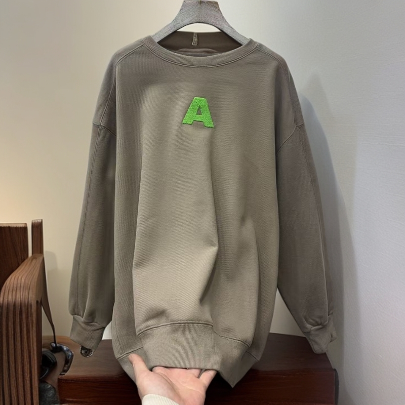 8285#【衣长70左右】秋冬款圆领A字刺绣百搭简约百搭加绒卫衣