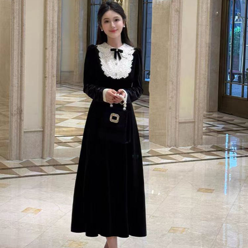 （80-200斤）法式千金赫本风长裙子2025秋新品大码胖妹妹连衣裙1968