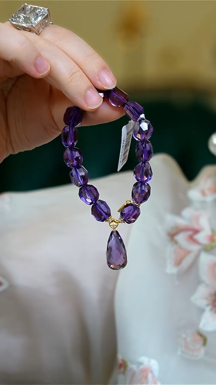 【闪购商品】紫晶手链18K金镶嵌紫晶随形水滴18k单圈手链
