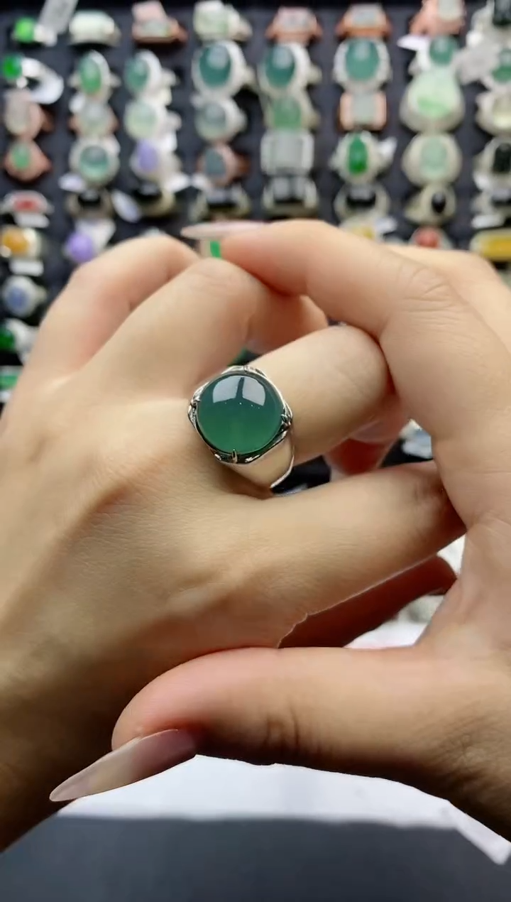 【闪购商品】翡翠戒指银S925镶嵌天然A货翡翠开口男戒