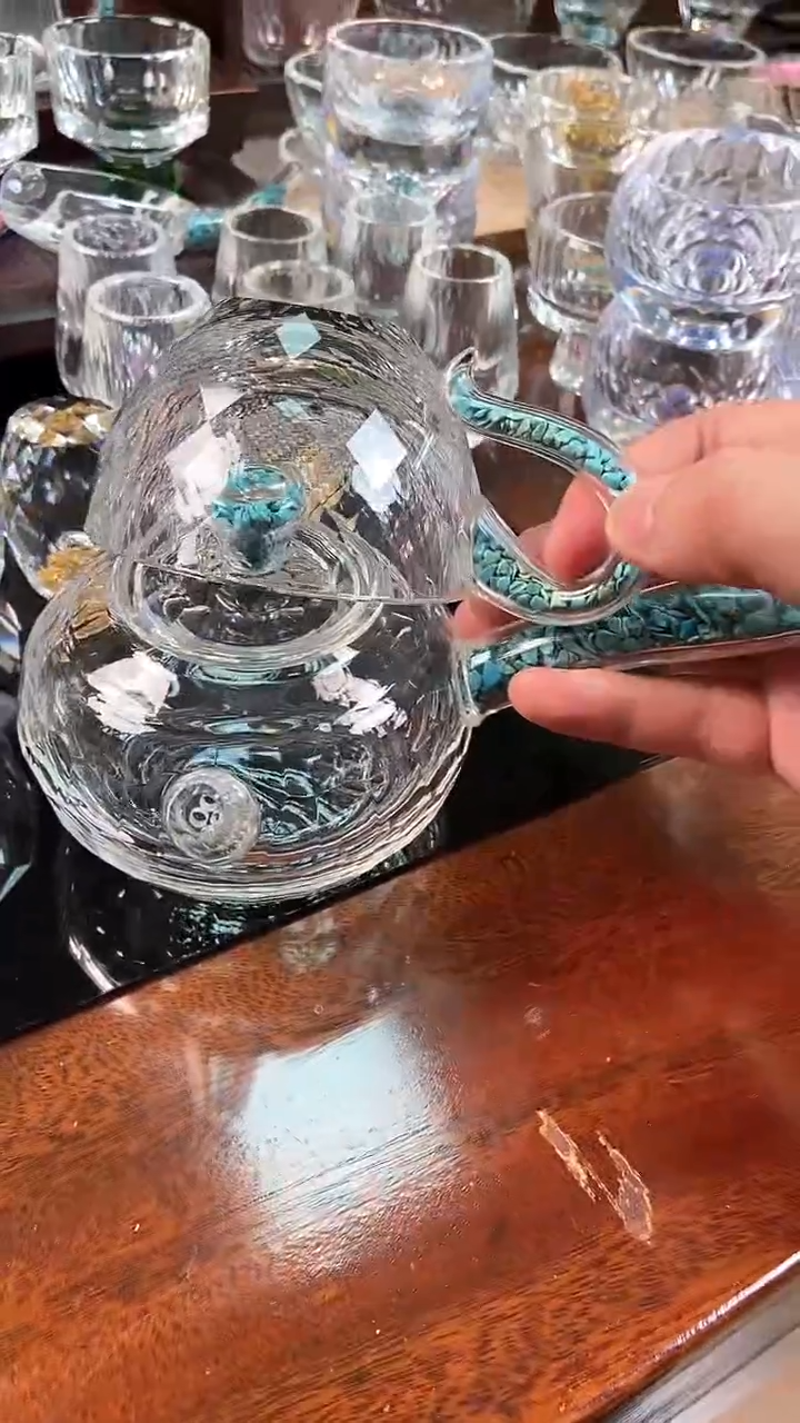 【闪购商品】玺宴水晶侧把壶绿松石+100毫升咖啡杯