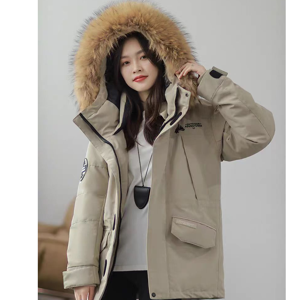 白鹅绒情侣款连帽大毛条工作服帅气大口袋鹅绒服 Sw102