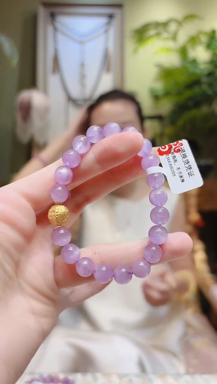 【闪购商品】锂辉石手串18K金镶嵌双面珠紫锂辉手串
