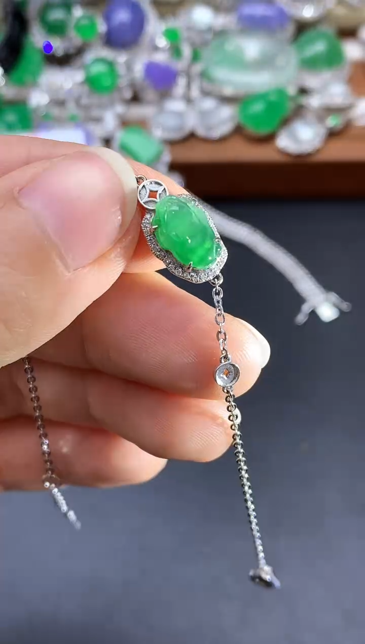 18K金镶嵌手链翡翠492-中国好珍宝