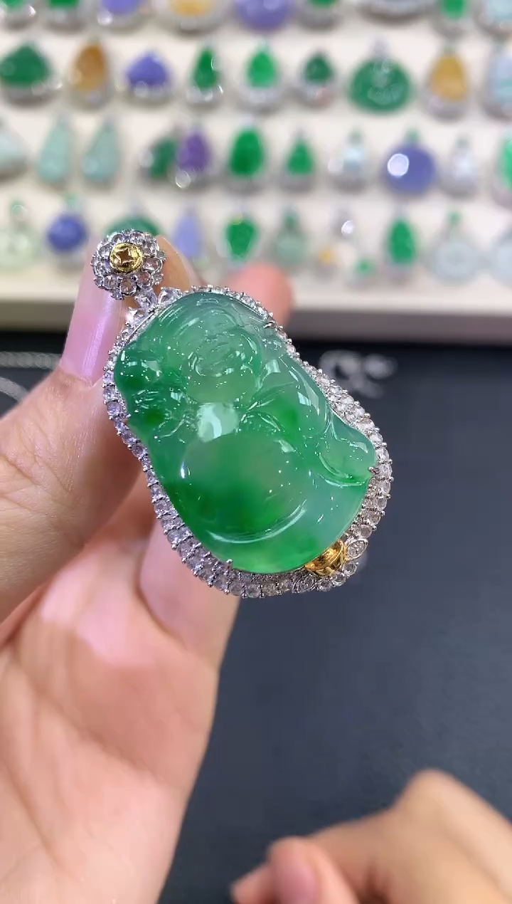 【闪购商品】翡翠吊坠(不含链)18K金镶嵌C167  