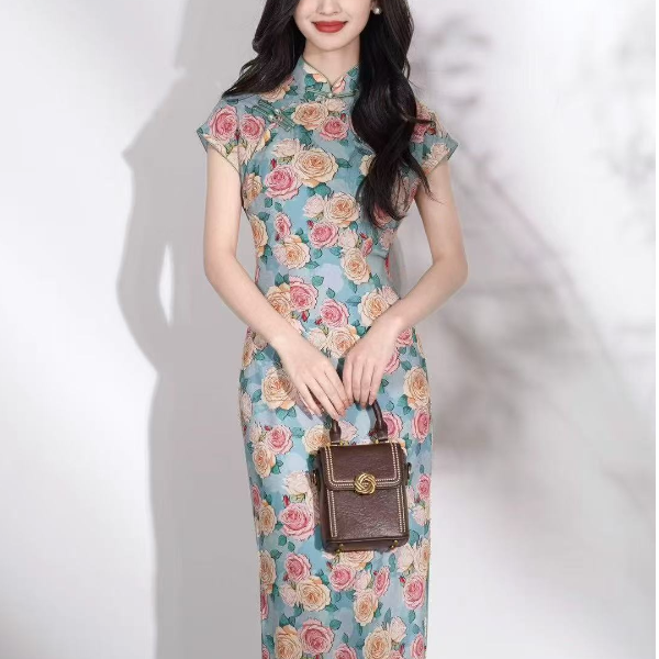 气质修身显瘦玫瑰花旗袍2025新款夏季时尚日常