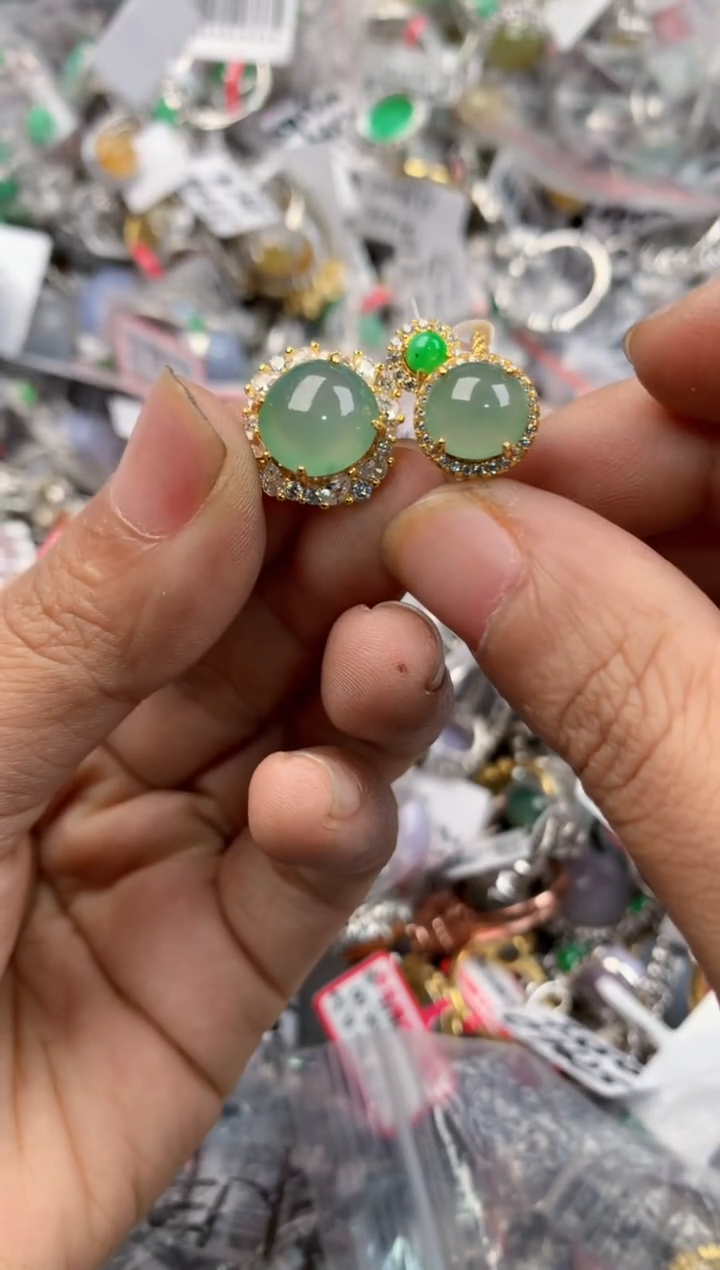 银S925镶嵌戒指翡翠666----2