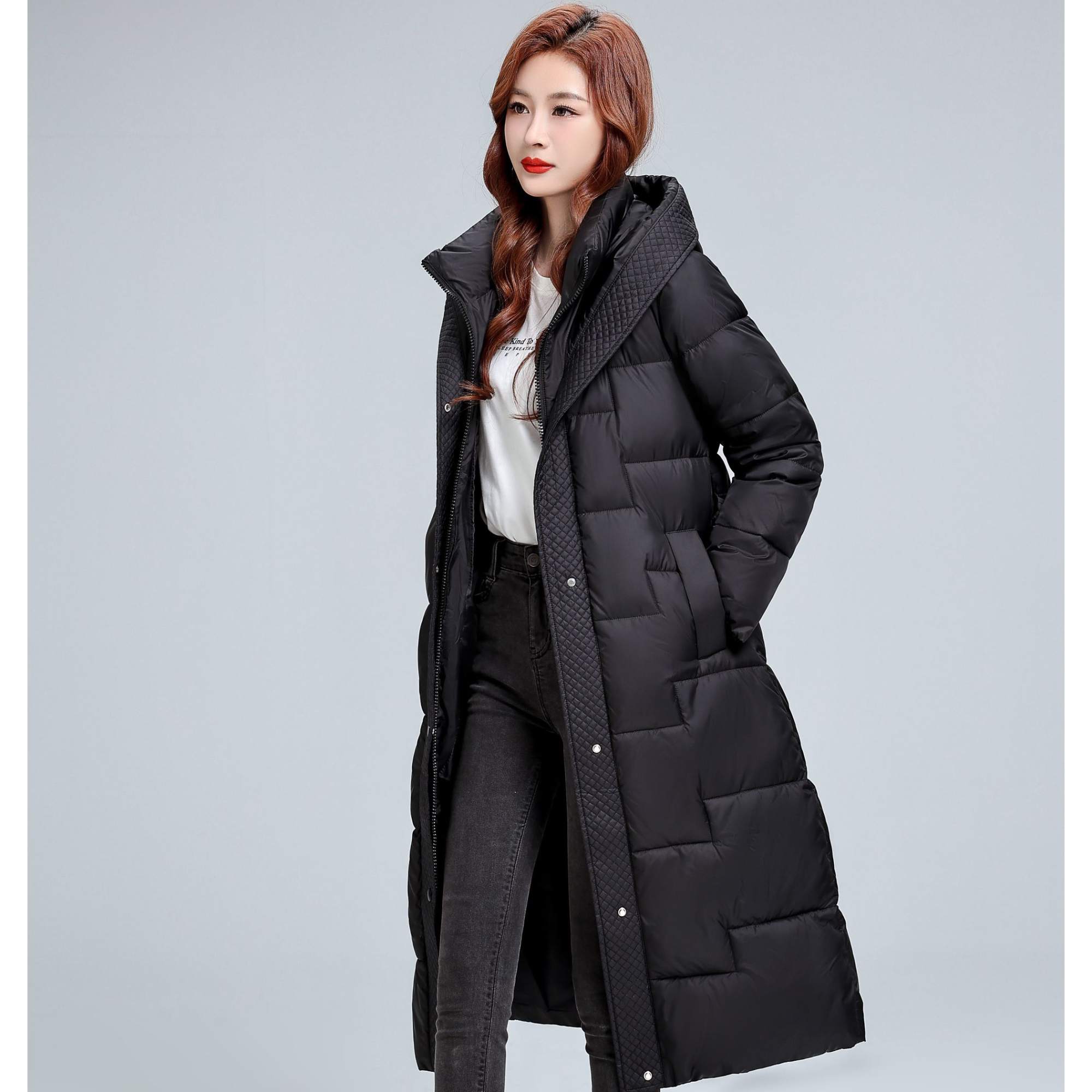 2025冬季收腰过膝长款大码棉服加厚时尚棉衣女款爆款巨显瘦减龄