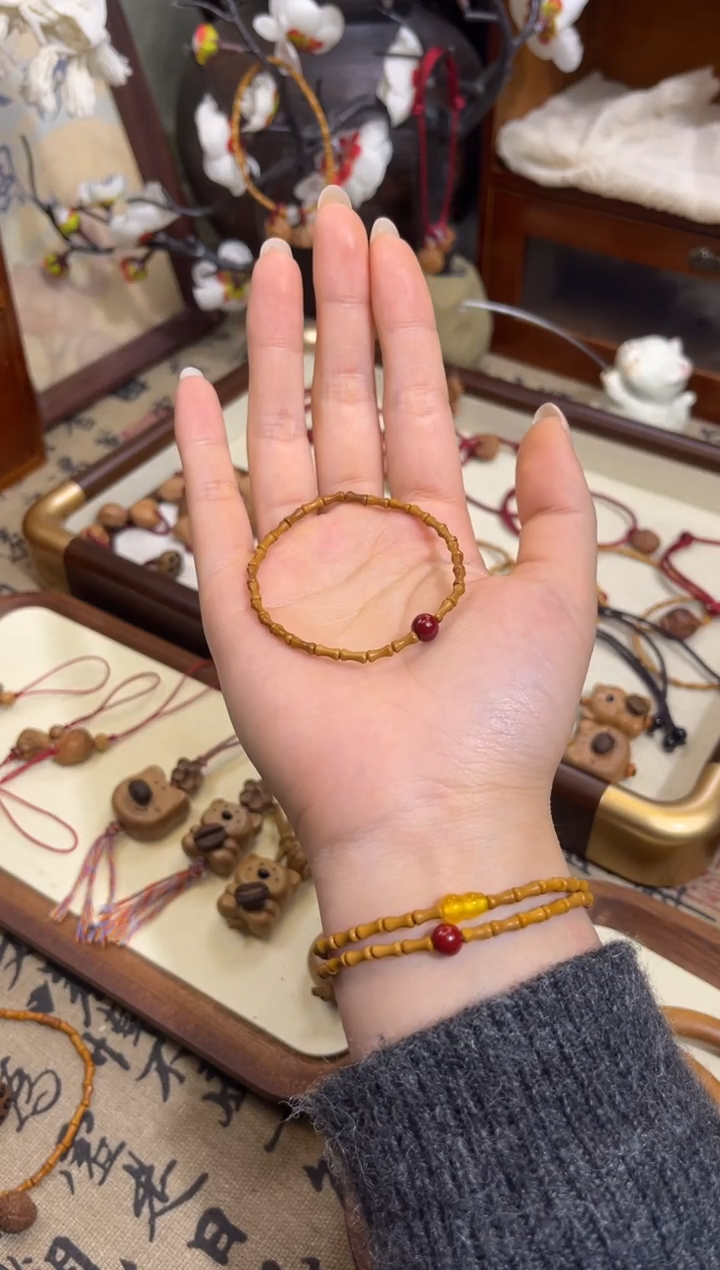 手串桃核【桃缘行】竹节「红色莎莎」桃木桃核辟、挡、驱、护 备注手围