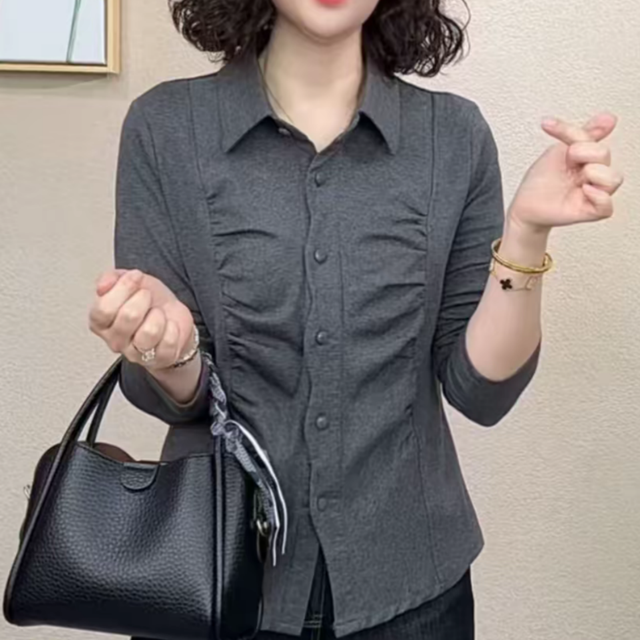 时尚妈妈装气质长袖衬衫上衣女遮肉显瘦减龄衬衣外套洋气上衣