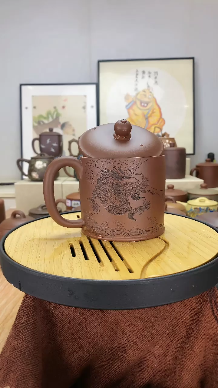 【闪购商品】紫砂茶杯陈腐老紫泥云龙盖杯