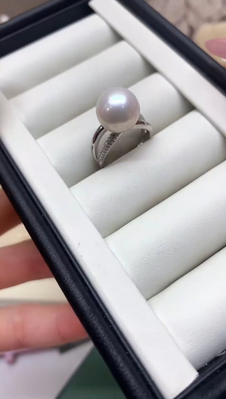 银S925镶嵌戒指淡水珍珠12-13mm
