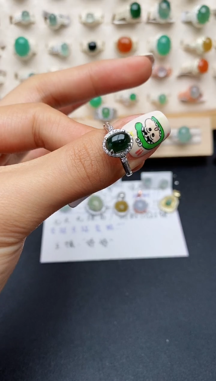 【闪购商品】翡翠戒指银S925镶嵌缅甸翡翠