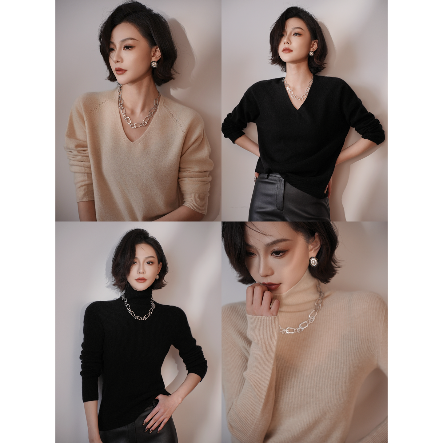 Tyike【绒尖呵护】山羊绒毛衣修身打底衫绵羊毛秋冬高领羊绒衫V领