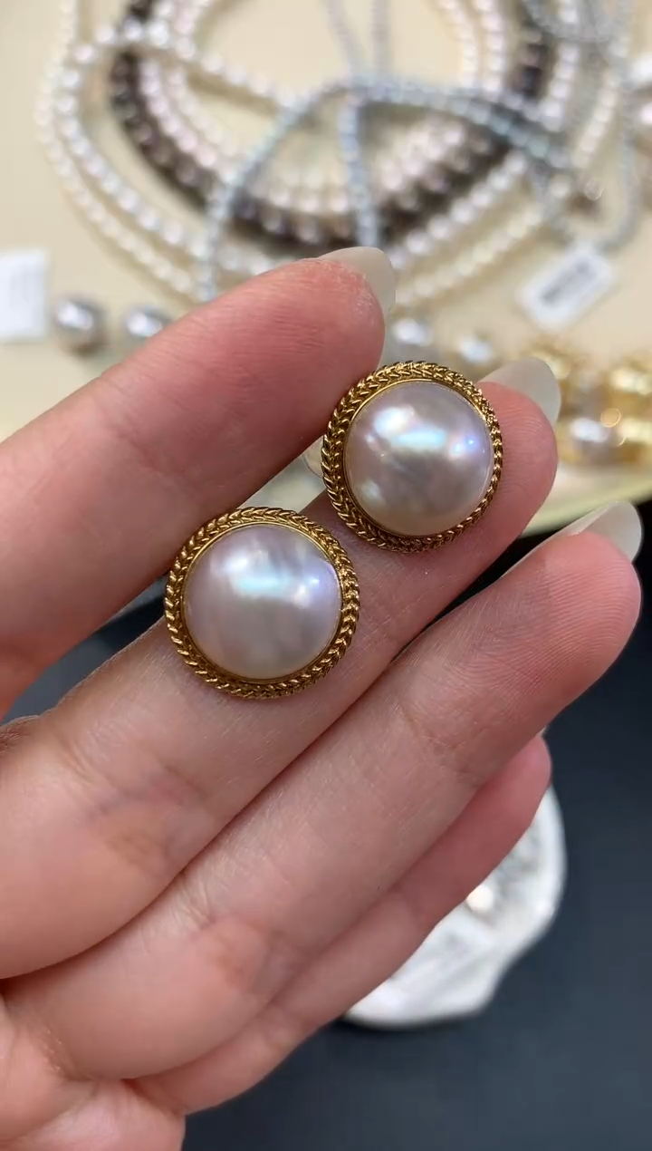 【闪购商品】拼合珍珠（马贝珠）耳饰18K金镶嵌A263|1680