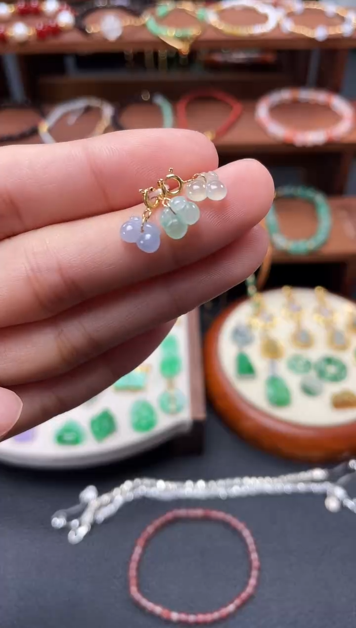 【闪购商品】翡翠吊坠(不含链)银S925镀金镶嵌3个  JK163