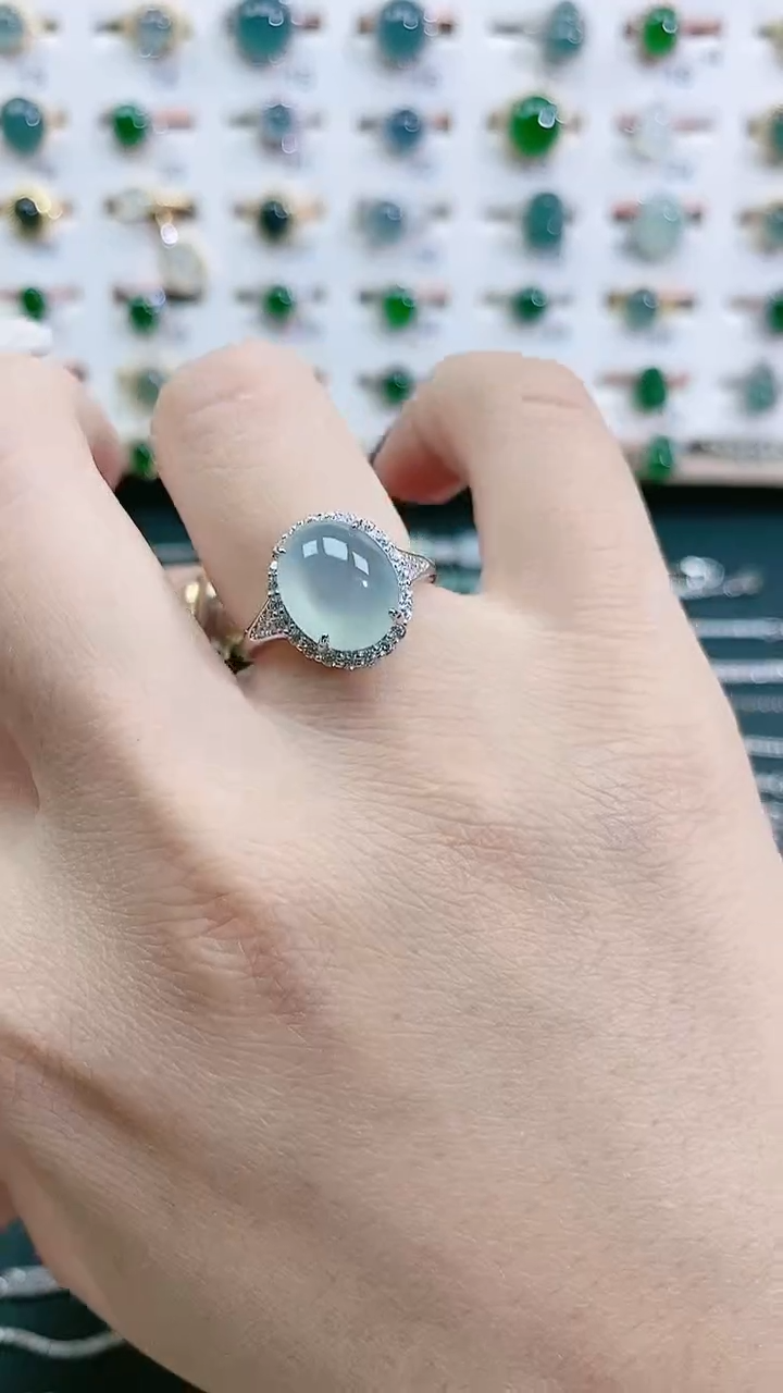 银S925镶嵌戒指翡翠天然翡翠