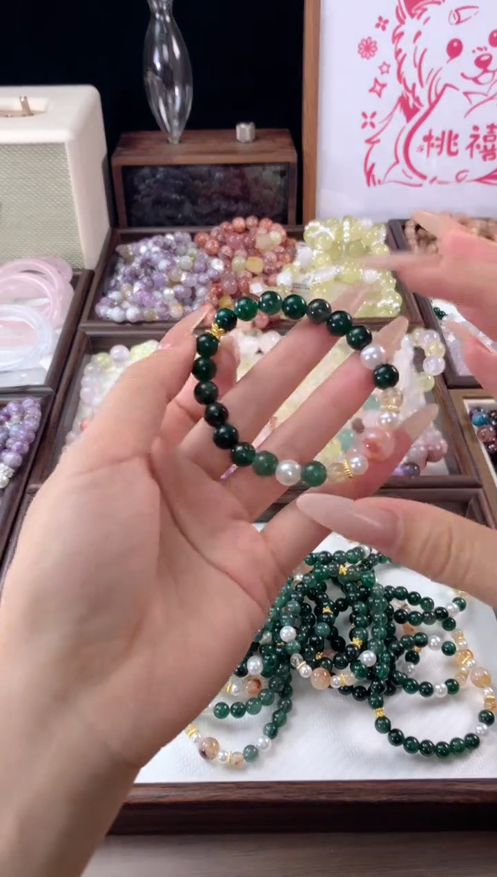 未镶嵌手链水晶绿草莓贝珠黄塔晶顶珠