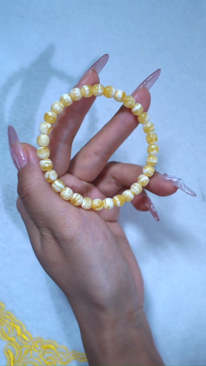 【闪购商品】蜜蜡手链未镶嵌6.5mm毕业级金瓷白虎皮