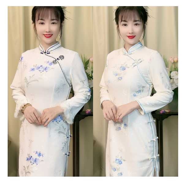 12-婉约典雅加绒加厚冬款蕾丝网纱织花118长款长袖日常旗袍M-4XL