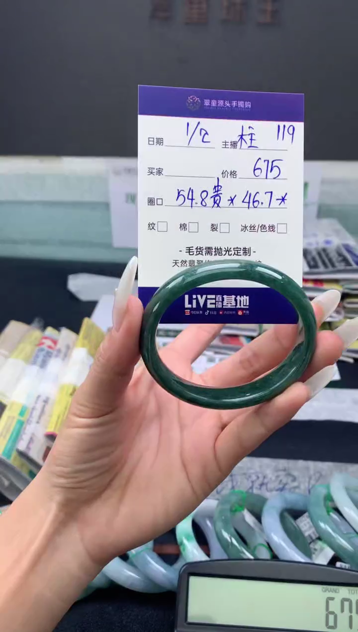 【闪购商品】翡翠手镯未镶嵌翡翠手镯圈口54贵#675元