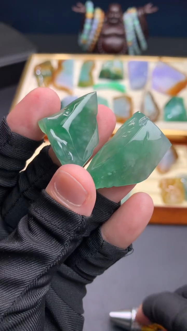 定制翡翠未镶嵌纤*天然翡翠 裸石一对（含工费）