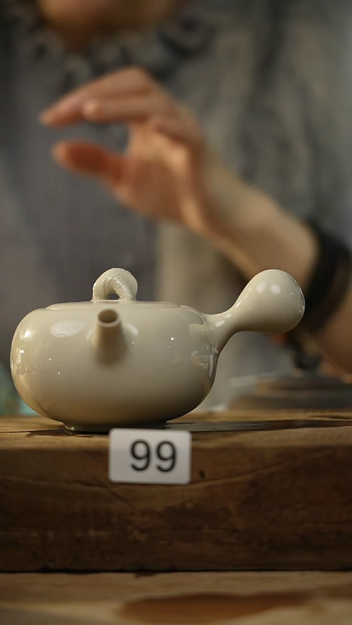 【闪购商品】瓷片设计师款 草木灰 侧把壶