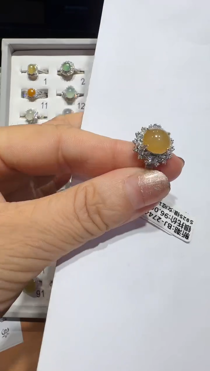 银S925镶嵌戒指翡翠925银镶翡翠戒指镶嵌128