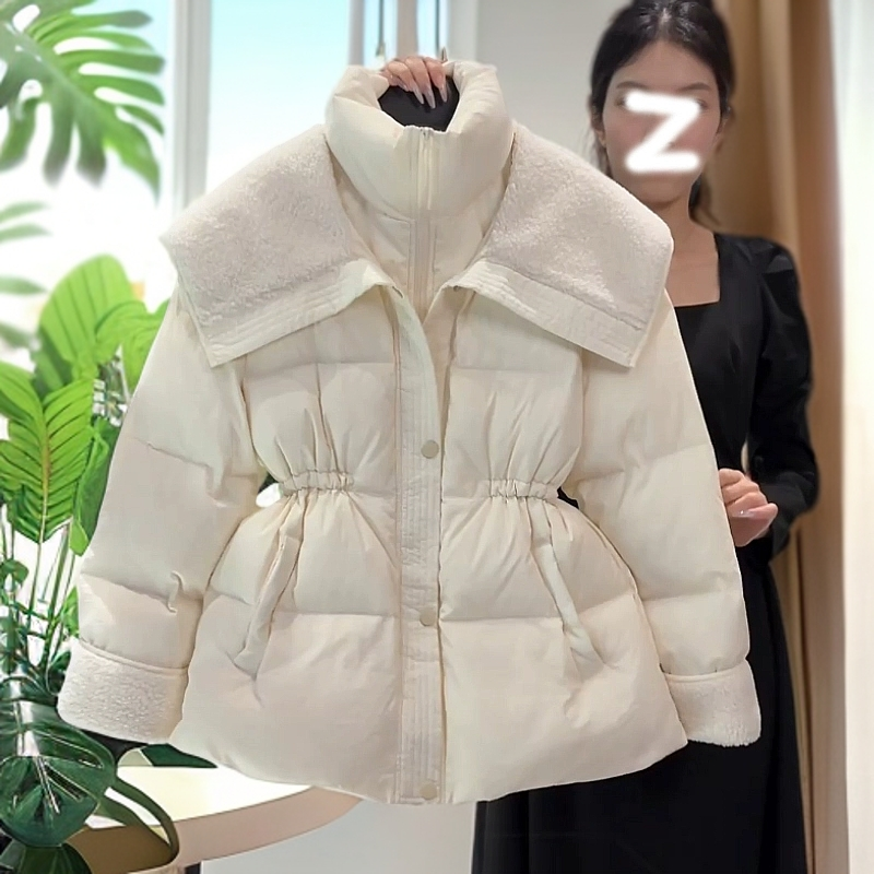 8075时尚翻领羽绒棉服女冬季新款假两件时尚收腰保暖厚外套小棉袄