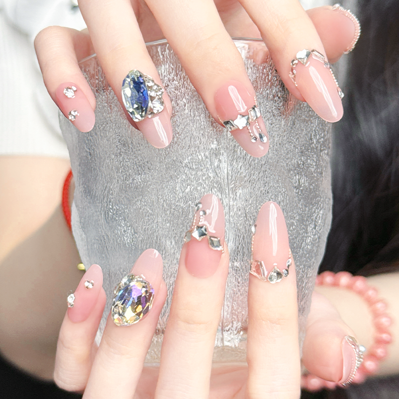 夏日裸色清透感高级感纯手工可拆卸穿戴甲纯欲风显白美甲指甲贴片