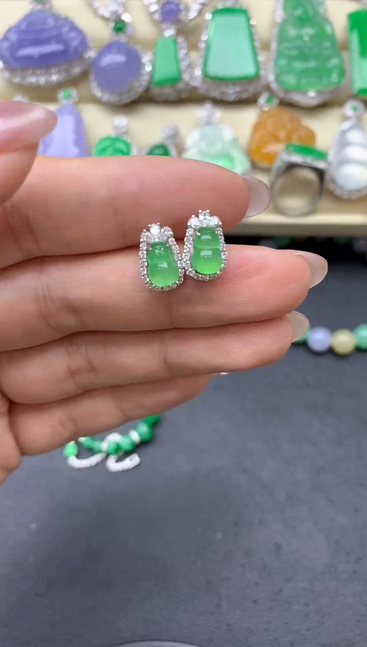【闪购商品】翡翠耳饰18K金镶嵌355-中国好珍宝