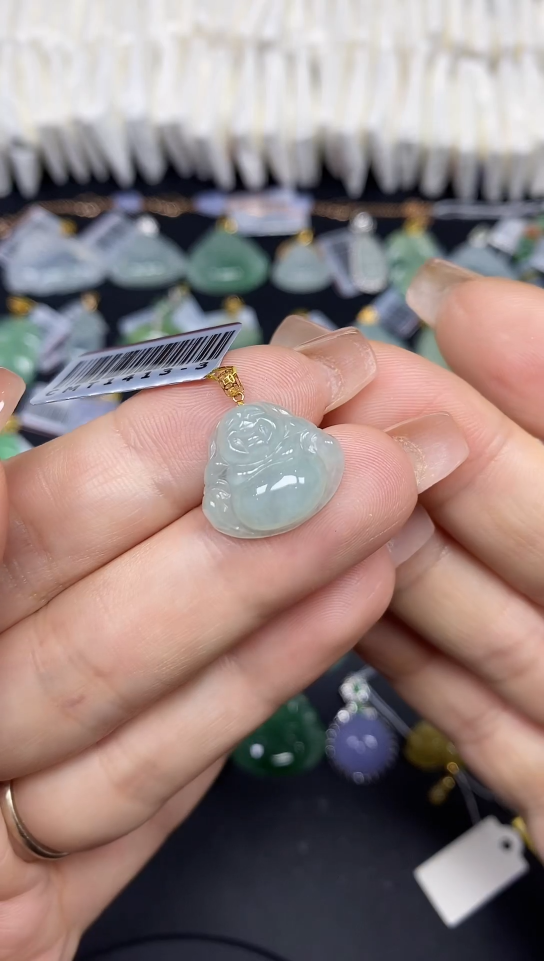 吊坠(不含链)18K金镶嵌翡翠佛公18K金扣镶嵌@@CMT1413-3