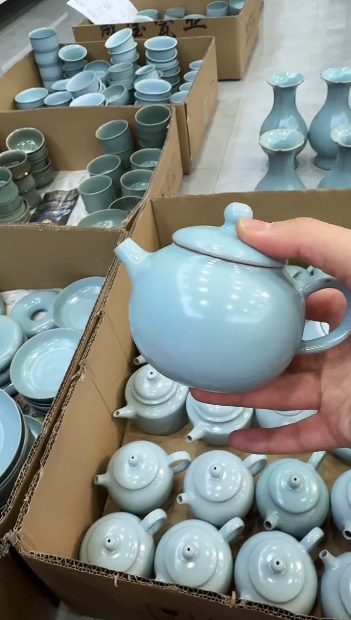 【闪购商品】杯仿古天青纯手工小苹果壶大瑕